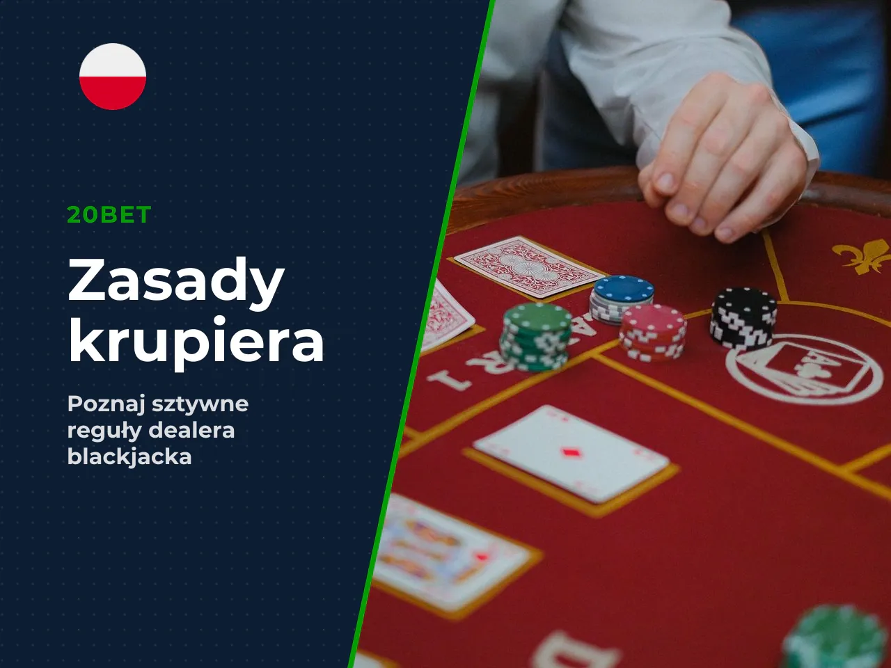 Zasady działania krupiera (dealera). W blackjacku dealer nie podejmuje subiektywnych decyzji — jego działania regulują sztywne procedury. **Dealer stands on all 17s (S17):** Krupier zatrzymuje się na
